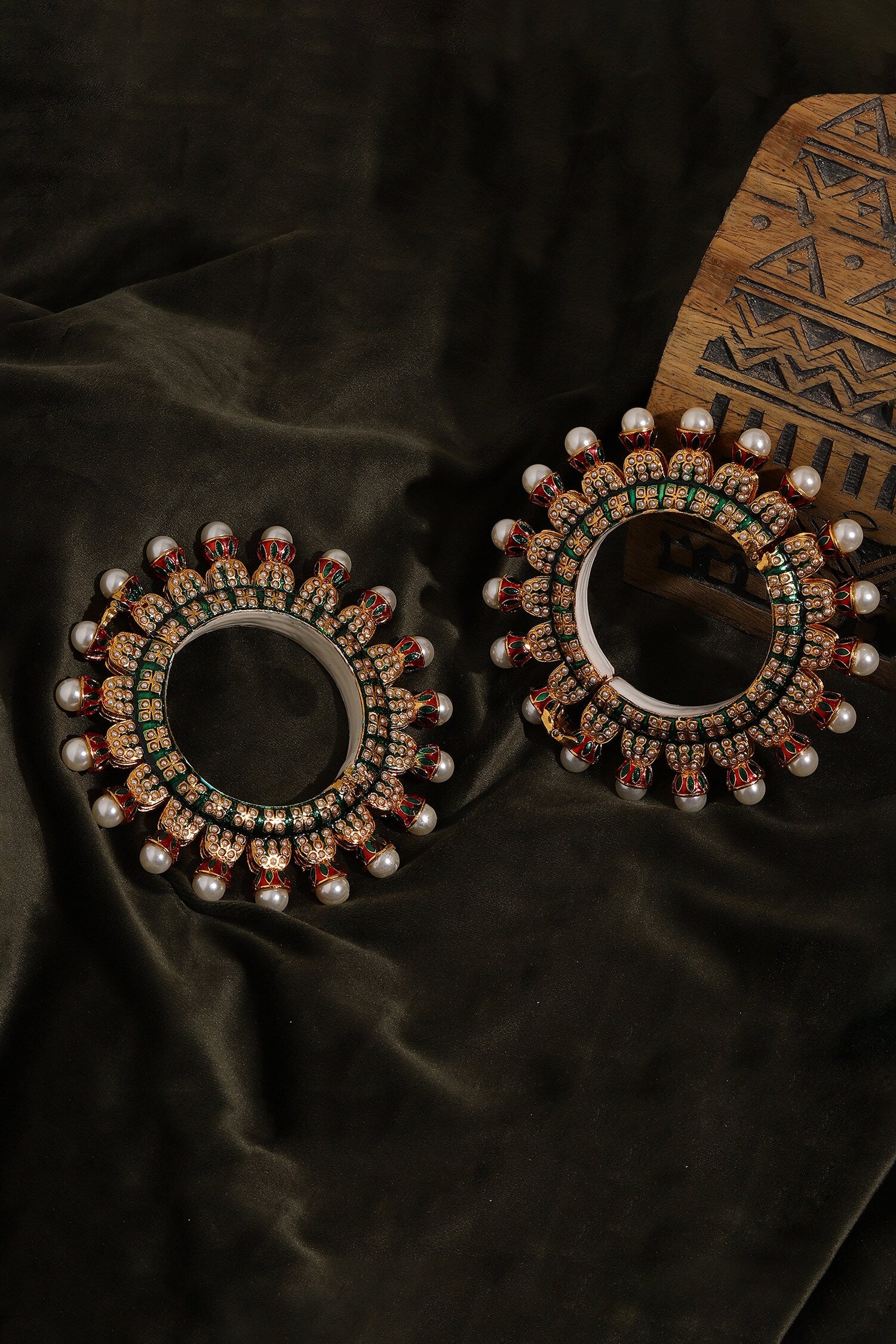 Gold Toned Pearl Encrusted Meenakari Bangles 