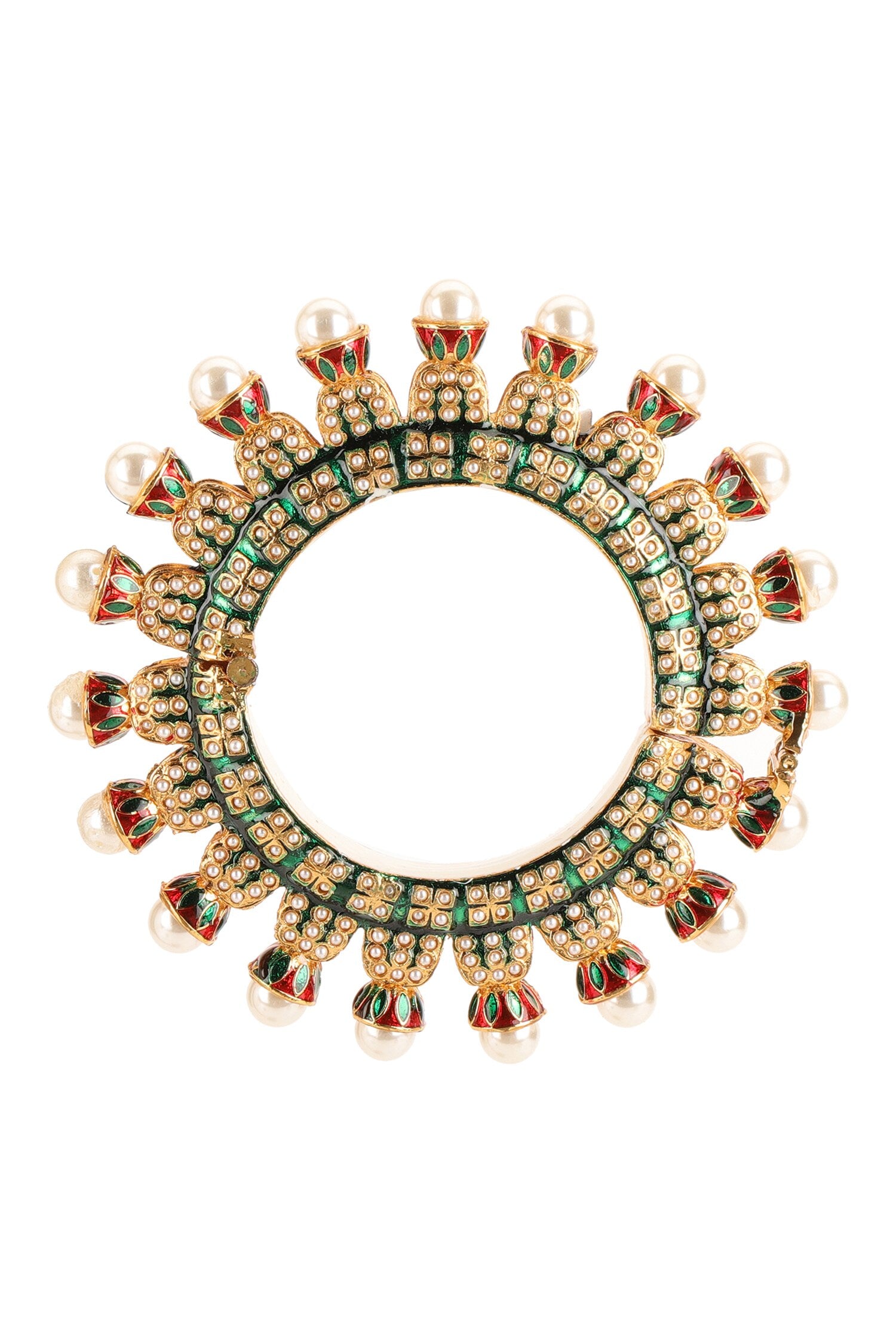 Gold Toned Pearl Encrusted Meenakari Bangles 