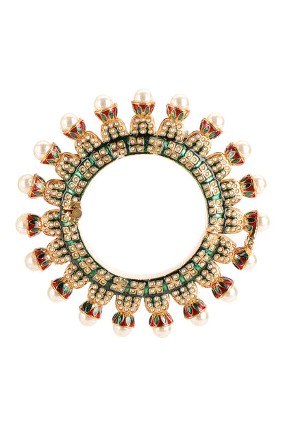 Gold Toned Pearl Encrusted Meenakari Bangles 