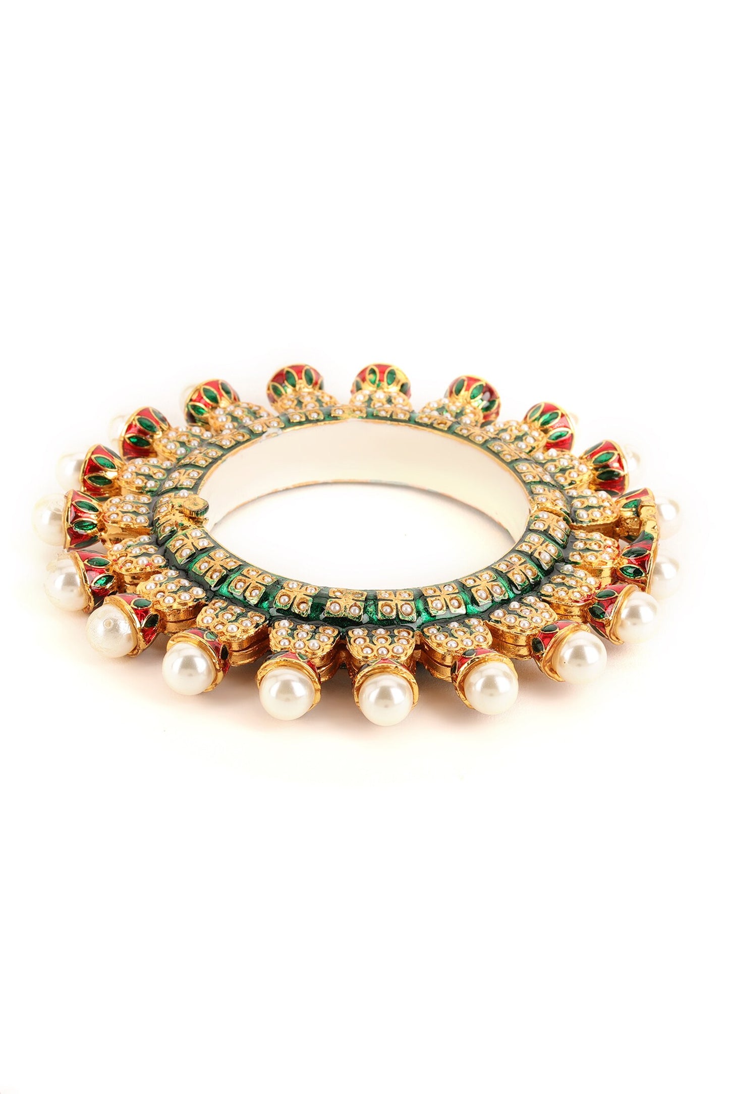 Gold Toned Pearl Encrusted Meenakari Bangles 