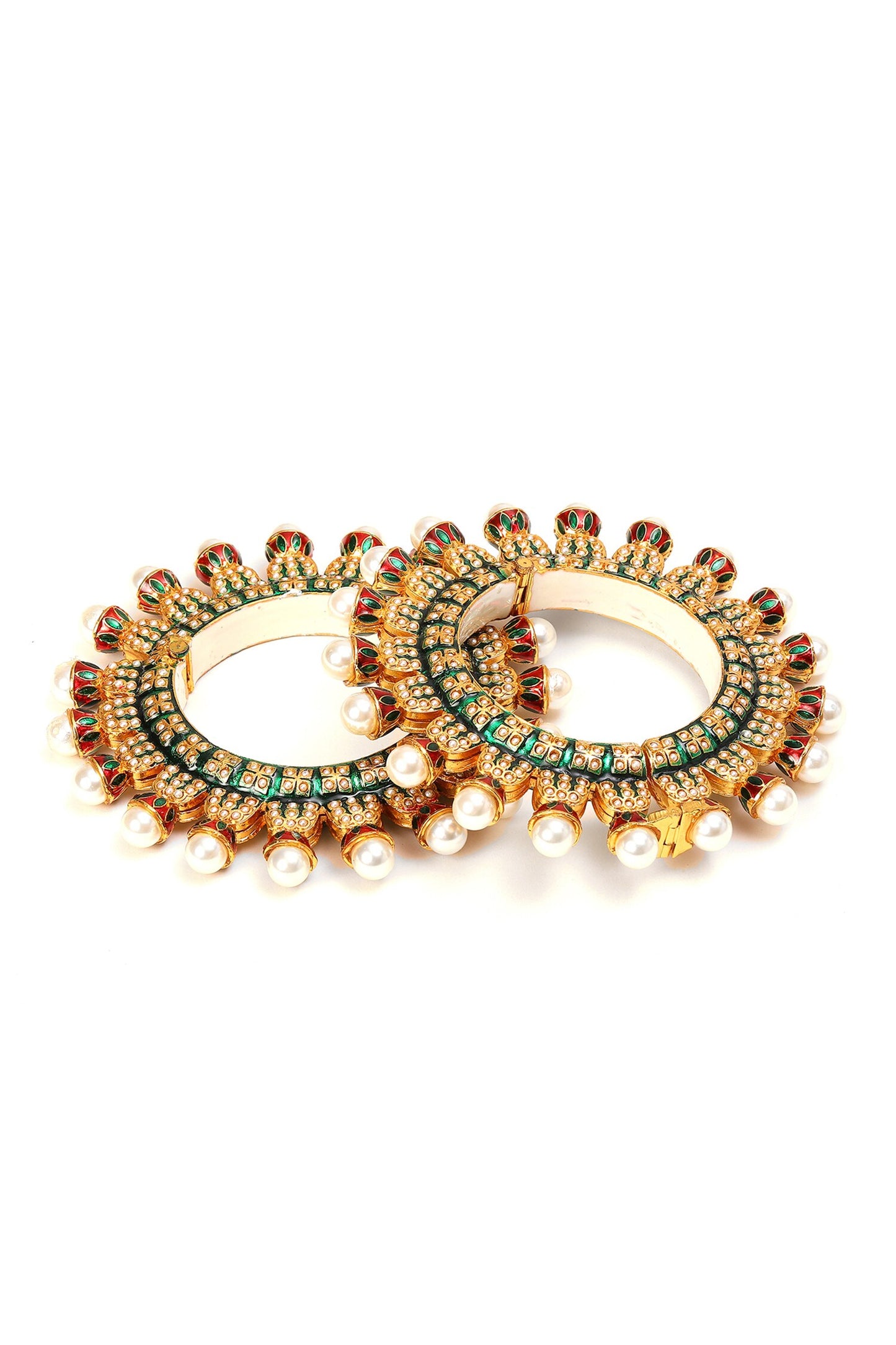 Gold Toned Pearl Encrusted Meenakari Bangles 