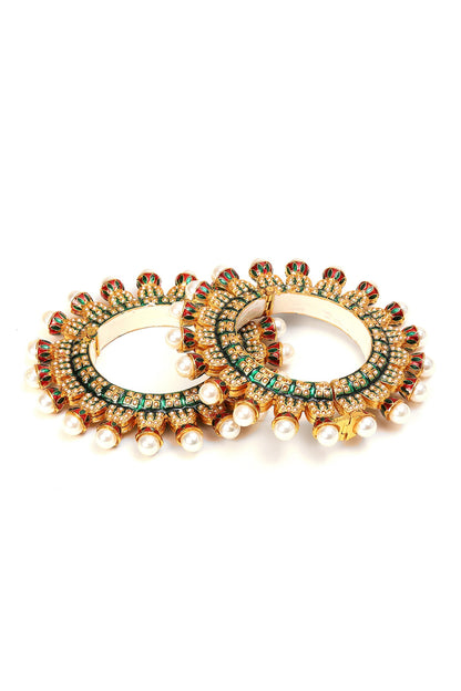 Gold Toned Pearl Encrusted Meenakari Bangles 