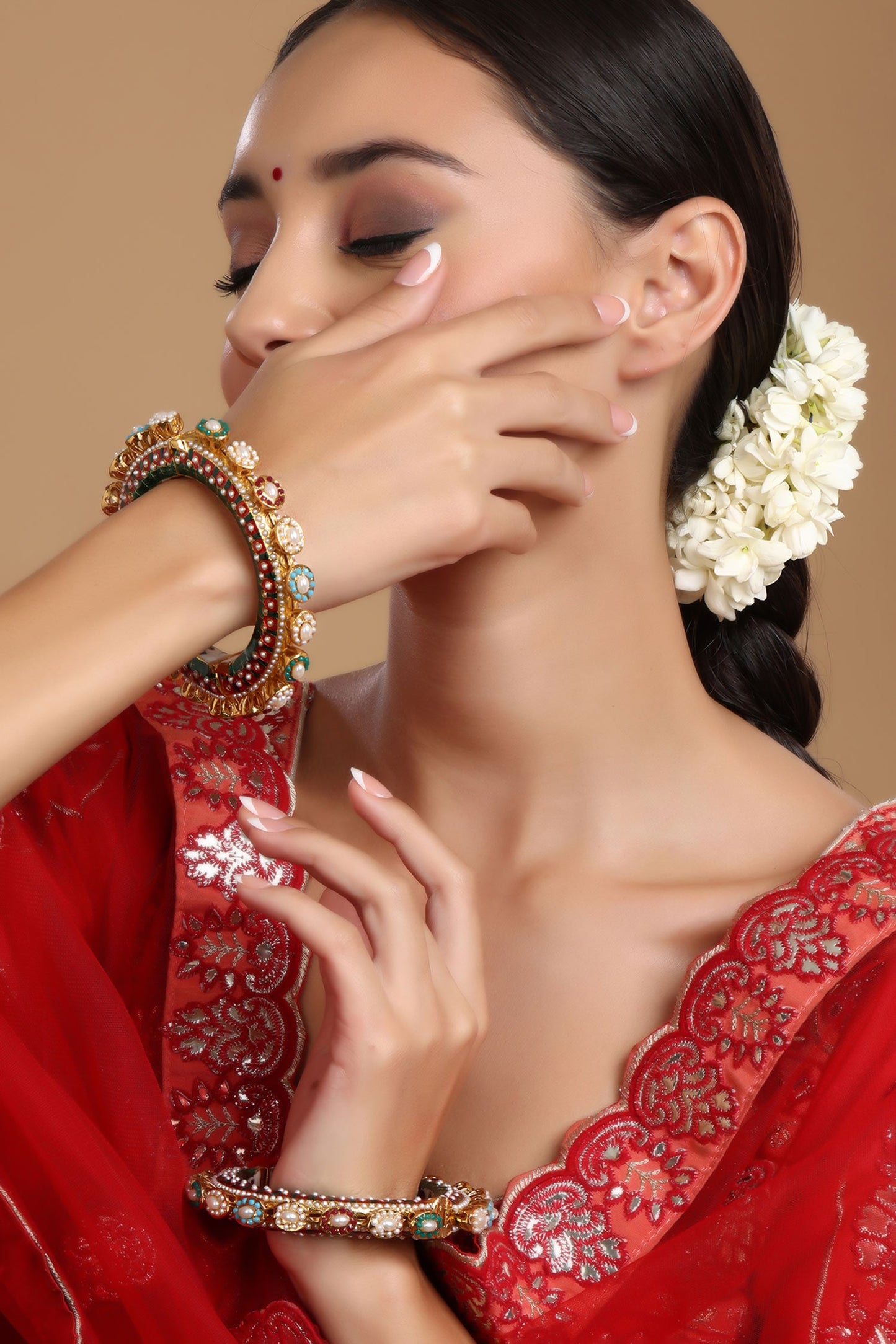Pearl & Meenakari Work Bangles- Set of 2 