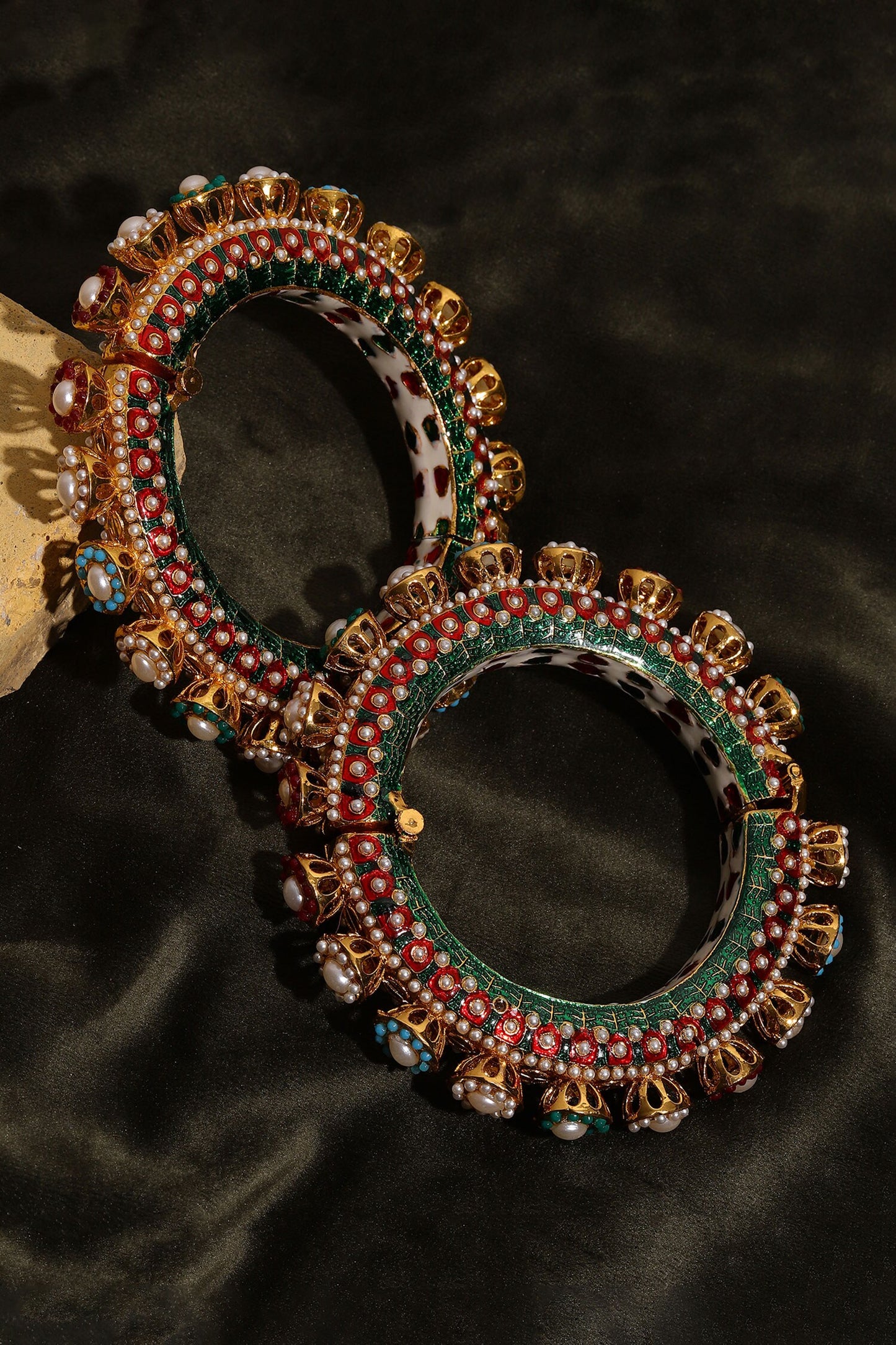 Pearl & Meenakari Work Bangles- Set of 2 
