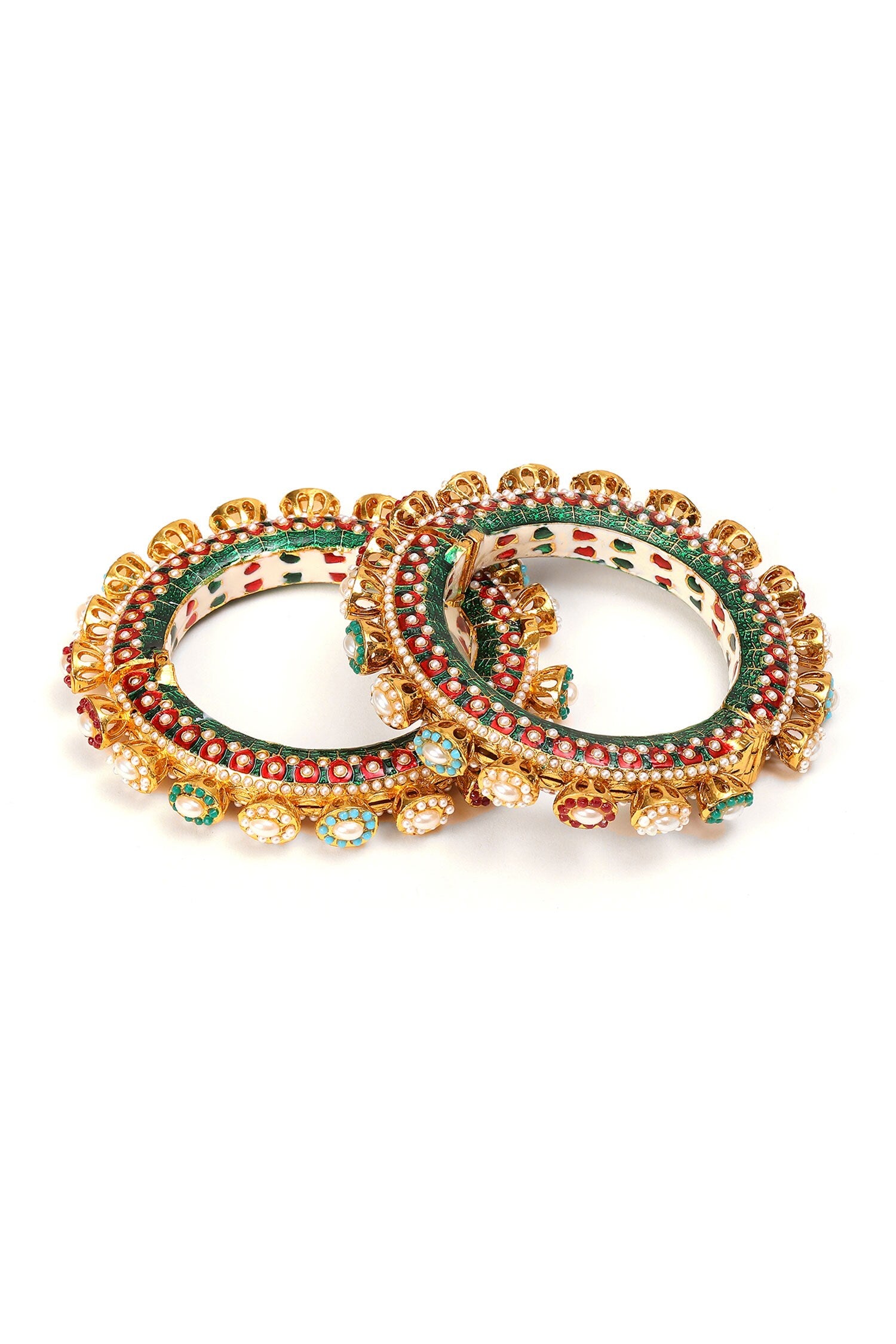 Pearl & Meenakari Work Bangles- Set of 2 