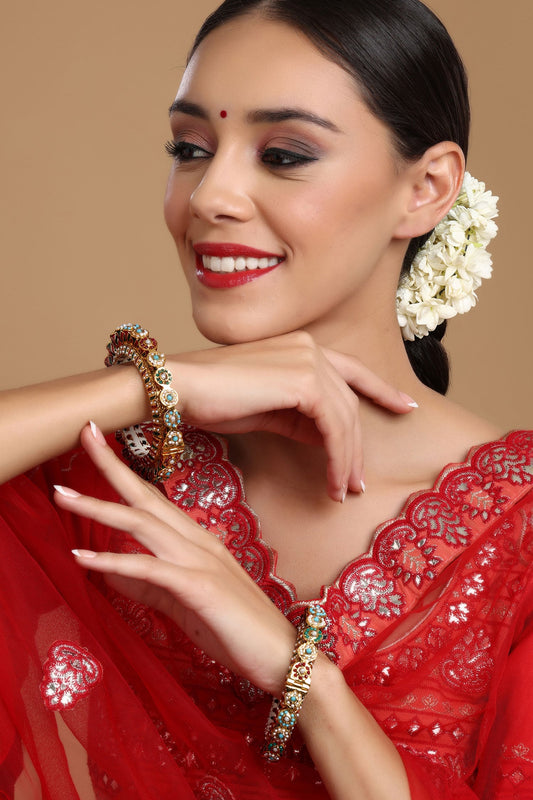 Meenakari & Pearl Embellished Bangles - Set of 2 