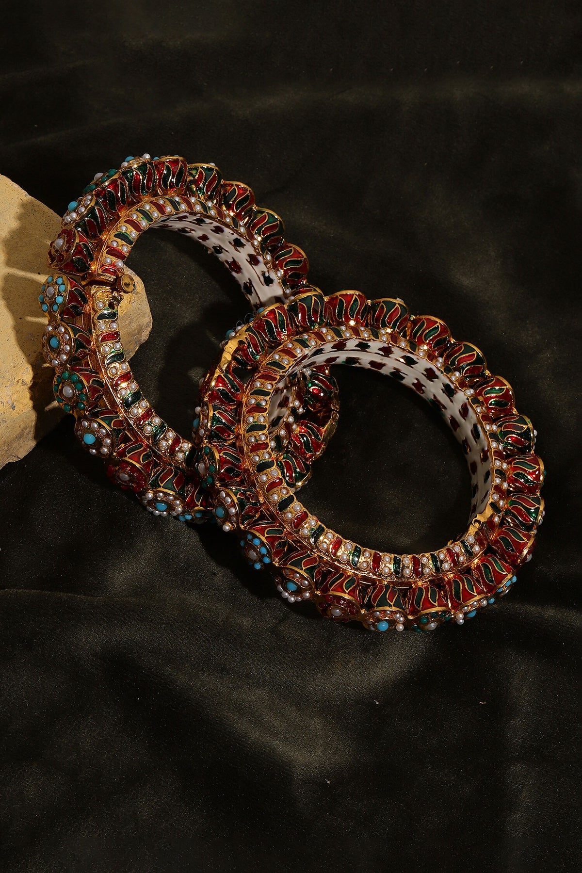 Meenakari & Pearl Embellished Bangles - Set of 2 