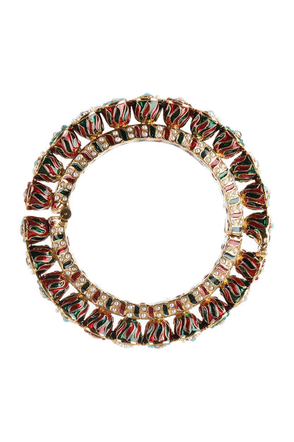 Meenakari & Pearl Embellished Bangles - Set of 2 