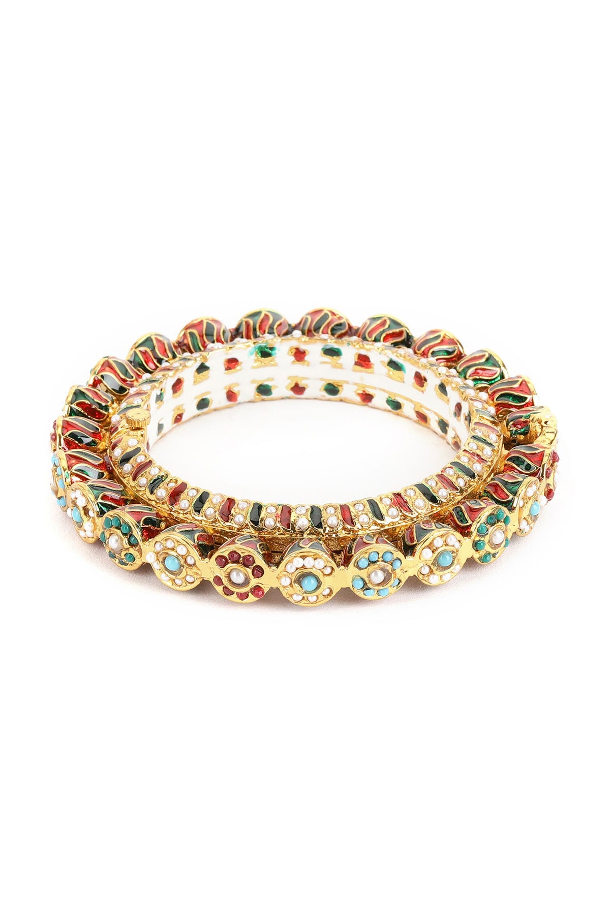 Meenakari & Pearl Embellished Bangles - Set of 2 