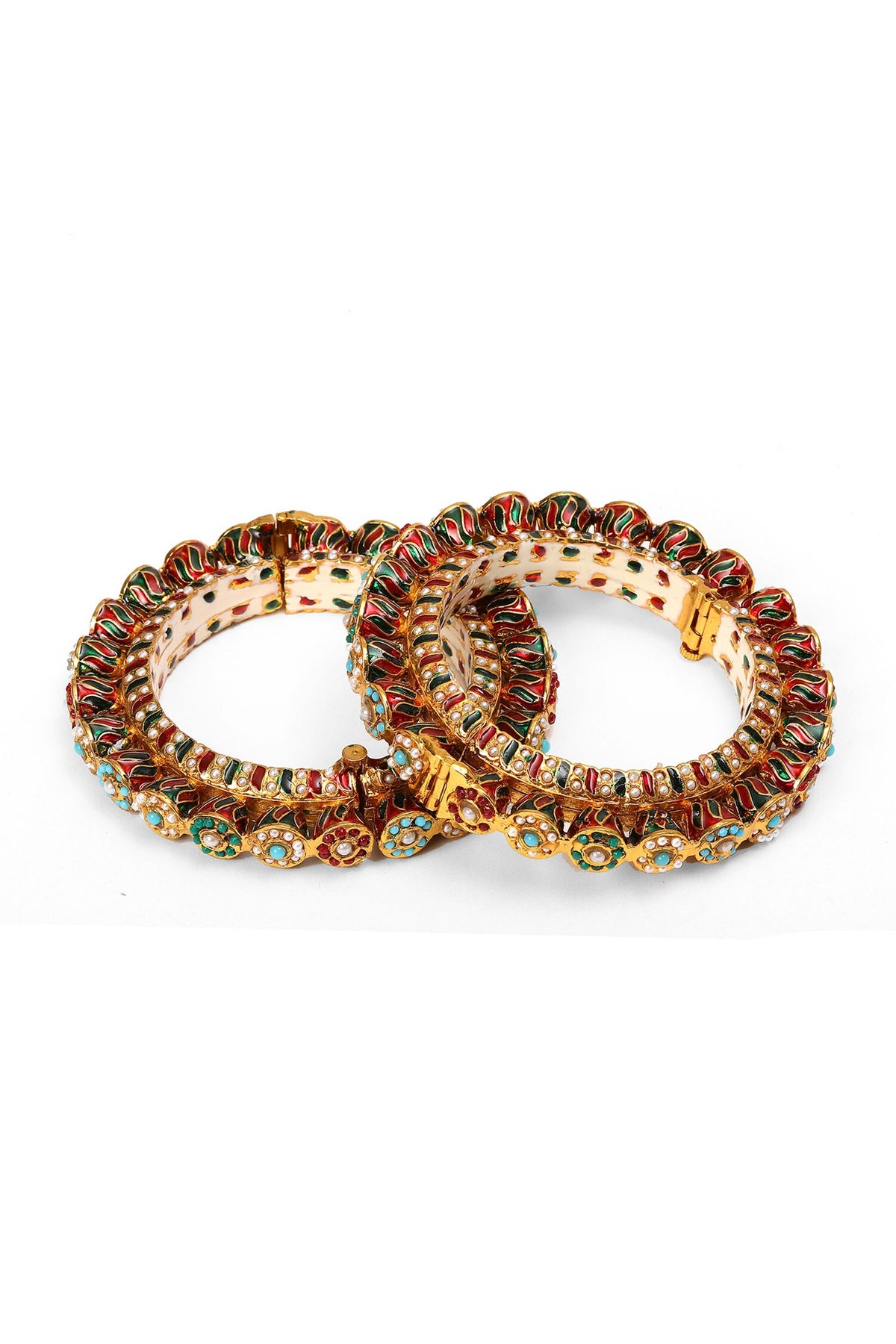 Meenakari & Pearl Embellished Bangles - Set of 2 