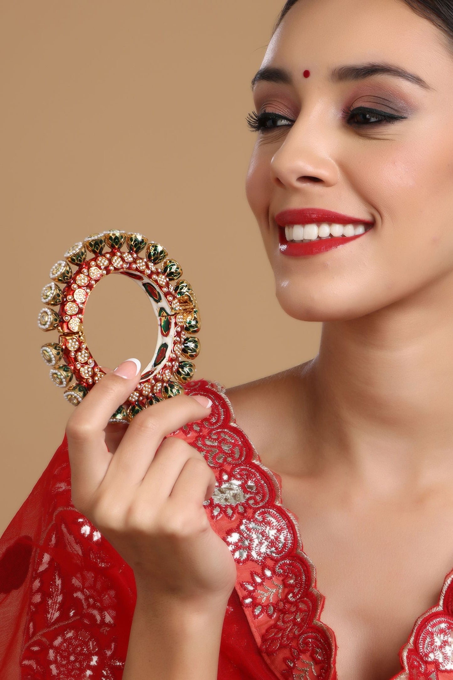 Meenakari Work Pearl Embellished Bangle - Single Pc 