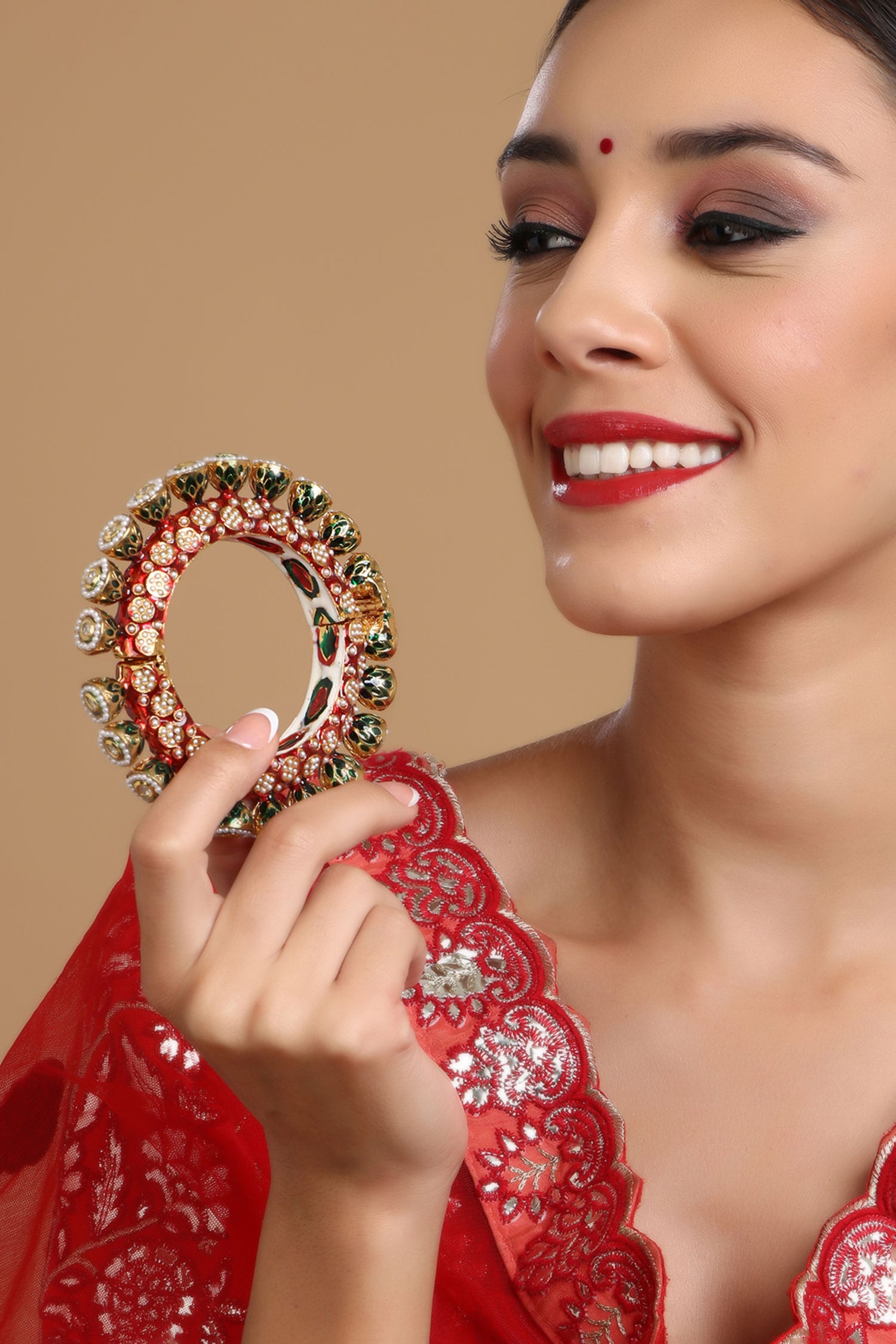 Meenakari Work Pearl Embellished Bangle - Single Pc 