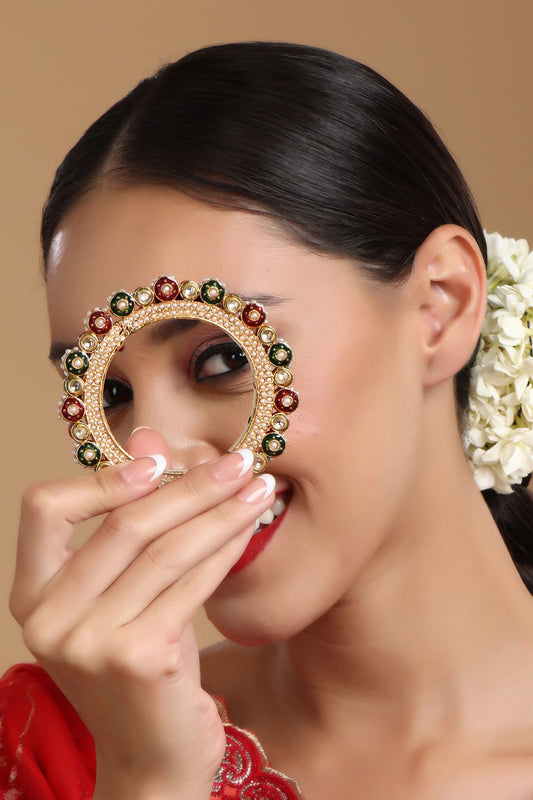Meenakari Work Pearl & Kundan Embellished Bangle - Single Pc 