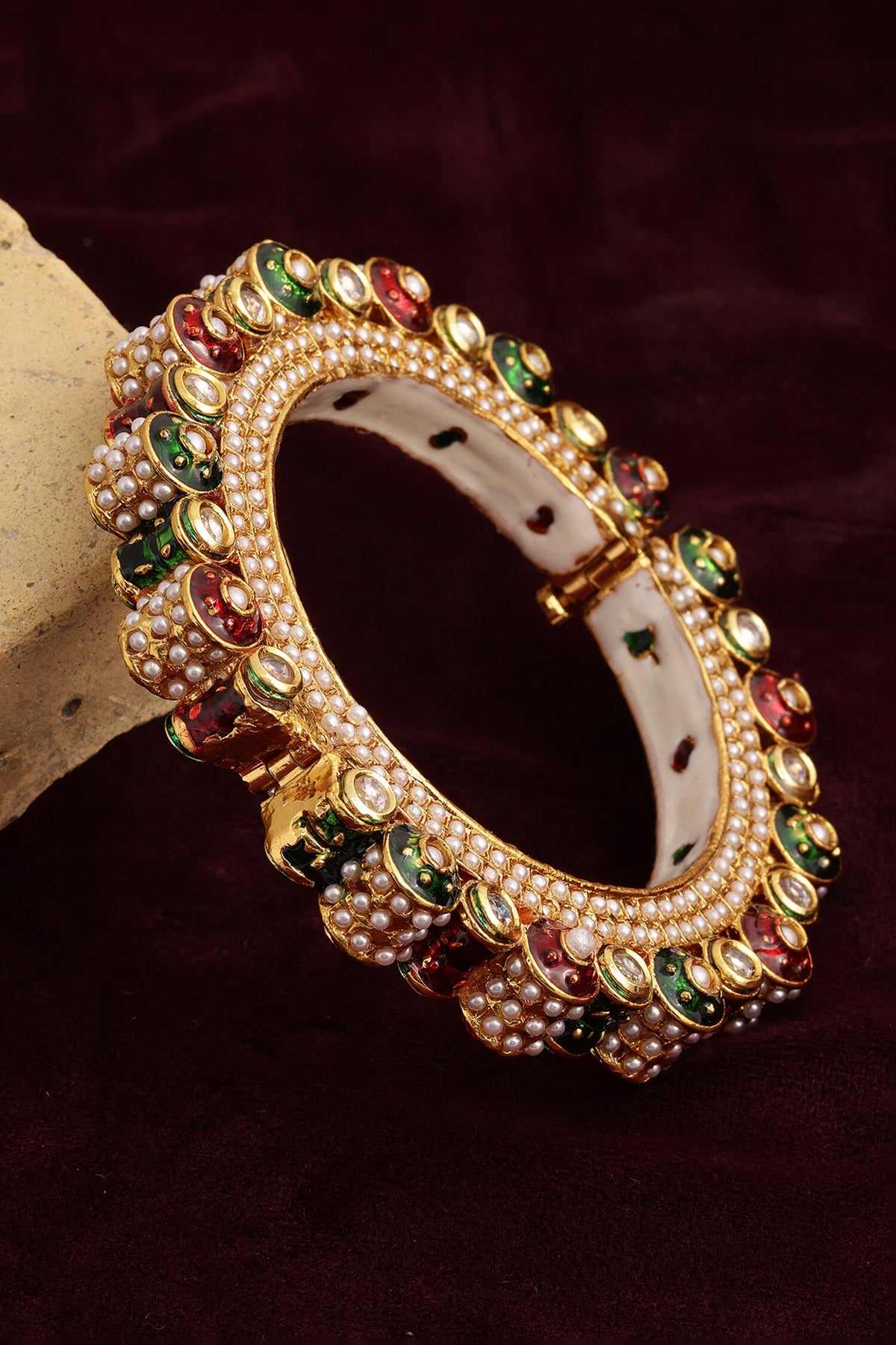 Meenakari Work Pearl & Kundan Embellished Bangle - Single Pc 