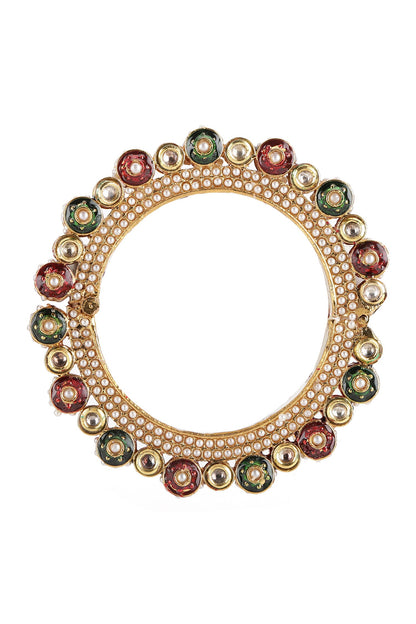 Meenakari Work Pearl & Kundan Embellished Bangle - Single Pc 