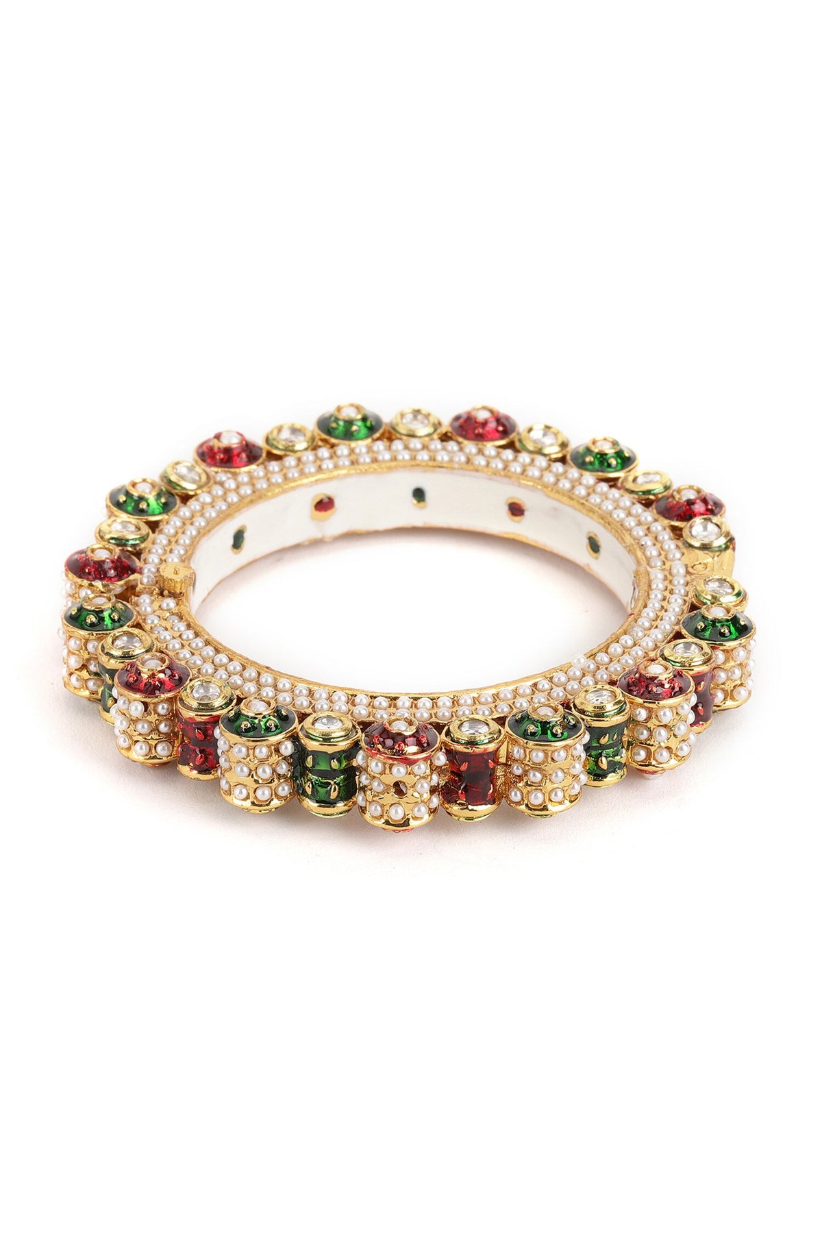 Meenakari Work Pearl & Kundan Embellished Bangle - Single Pc 