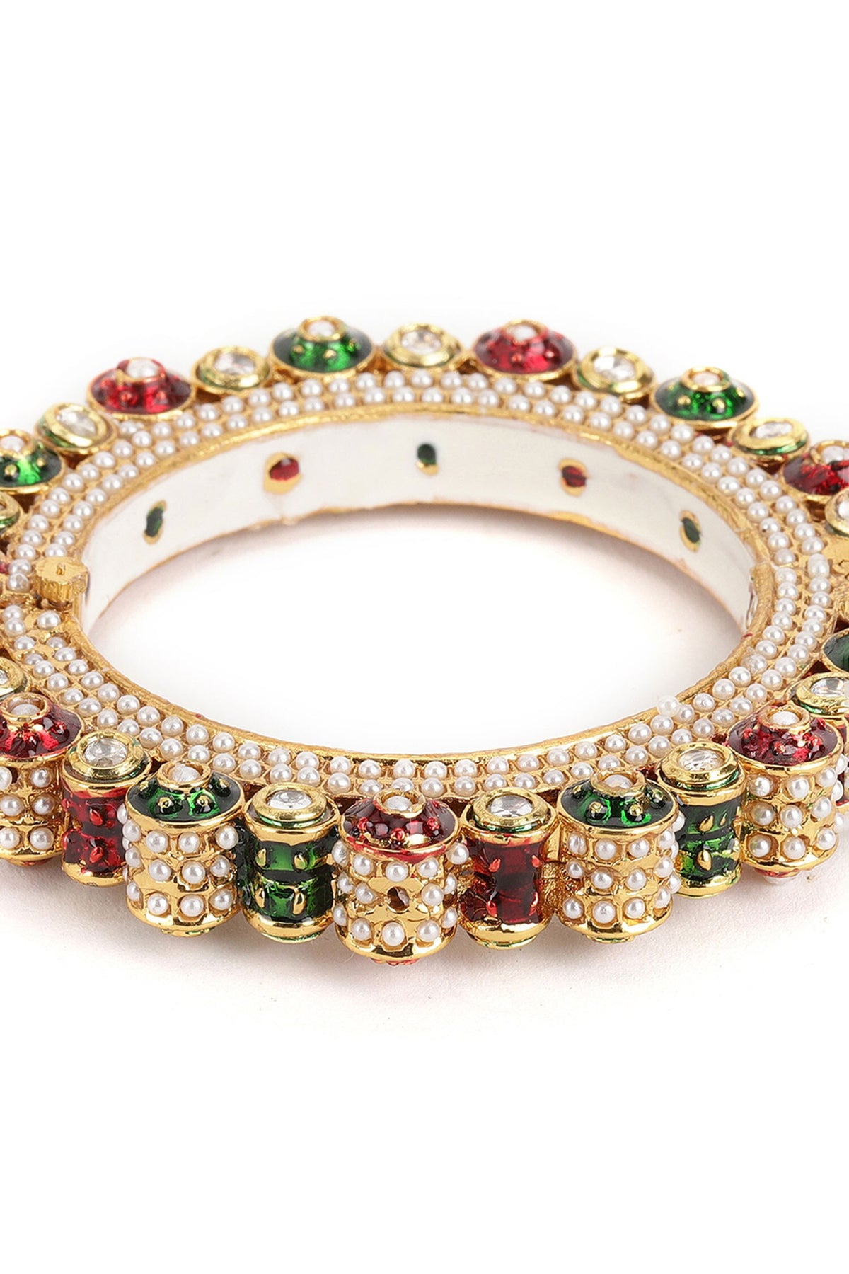 Meenakari Work Pearl & Kundan Embellished Bangle - Single Pc 
