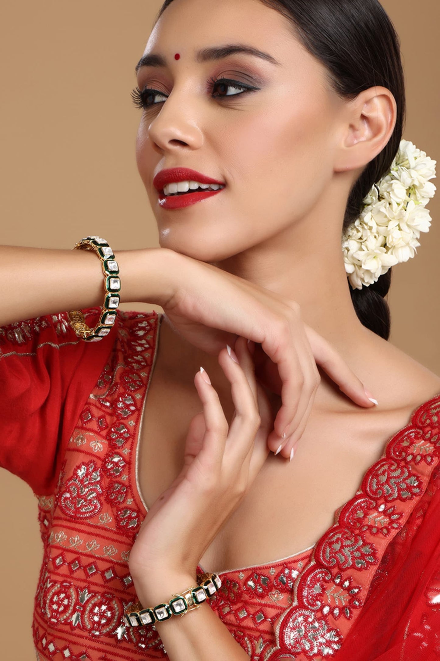 Kundan Embellished Bangle - Single Pc 