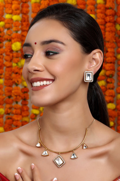 Kundan Embellished Hasli Chain Necklace Set 