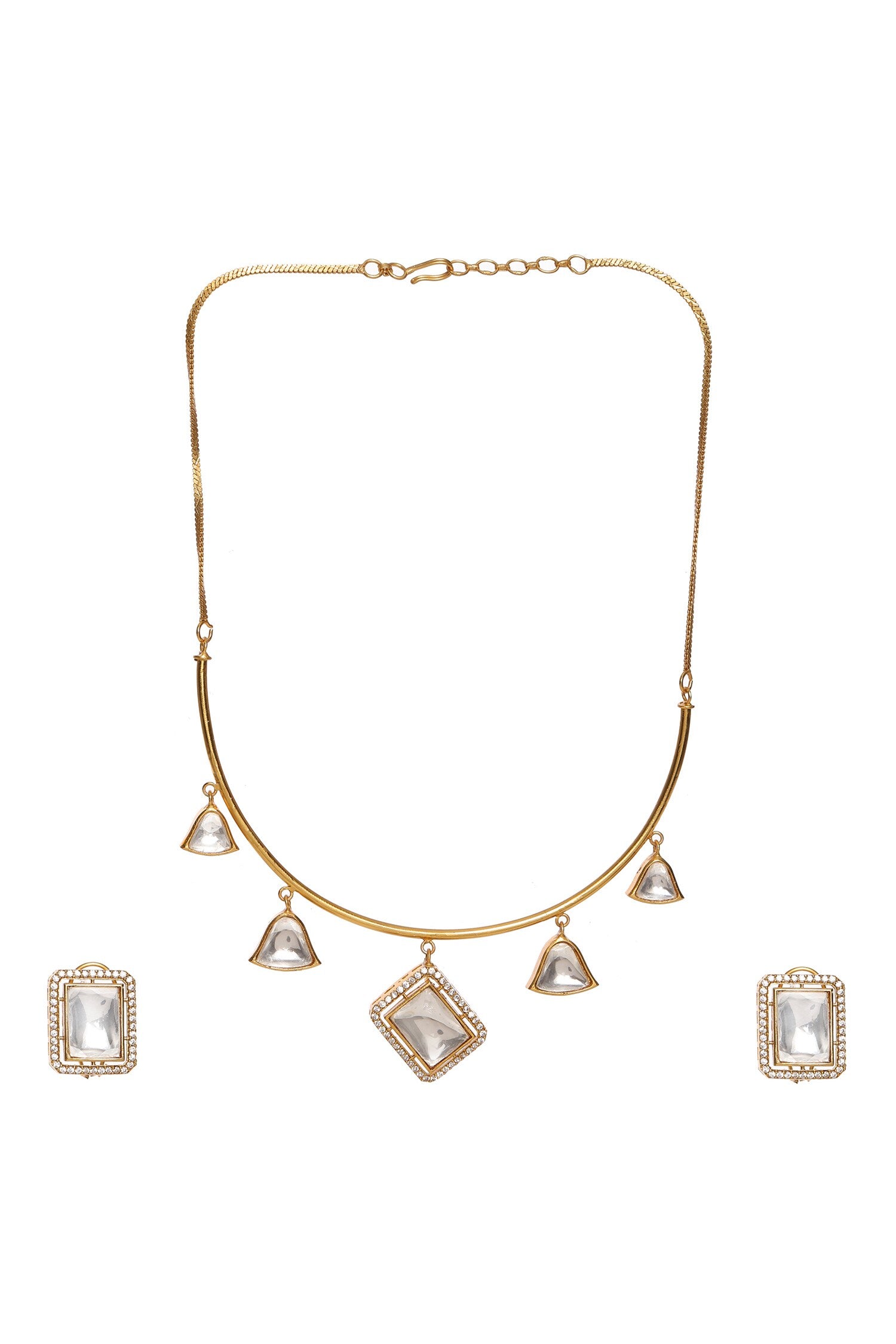 Kundan Embellished Hasli Chain Necklace Set 