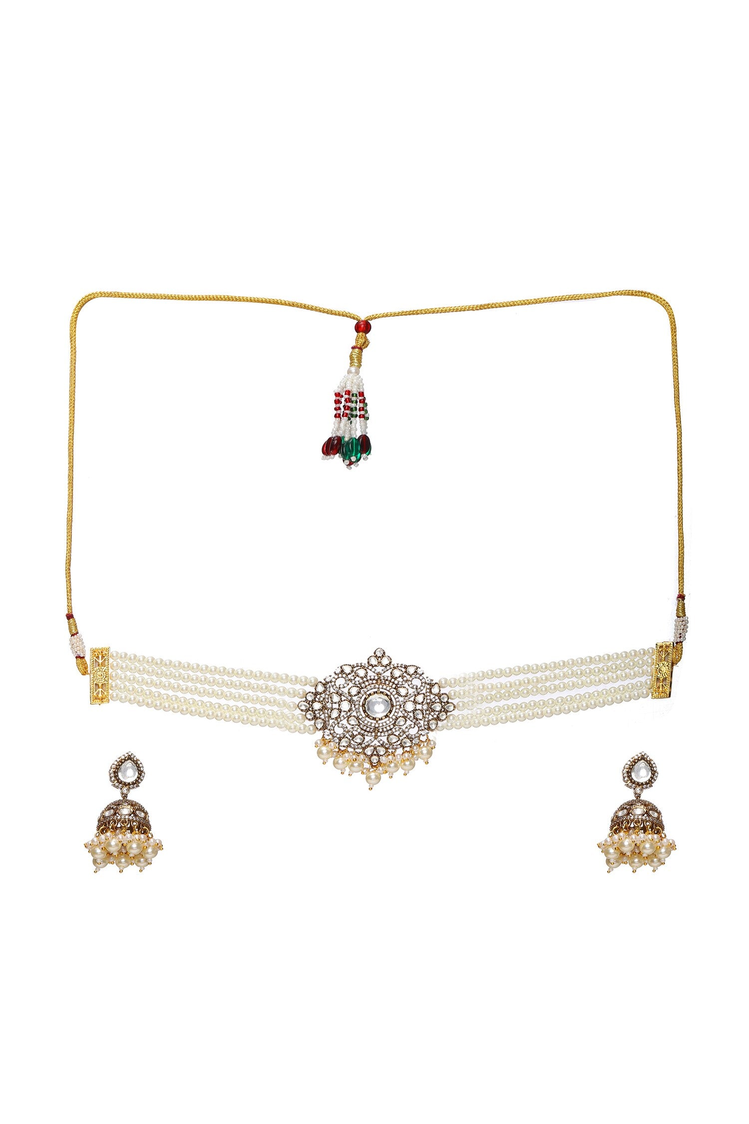 Polki Embellished Pearl Choker Set 