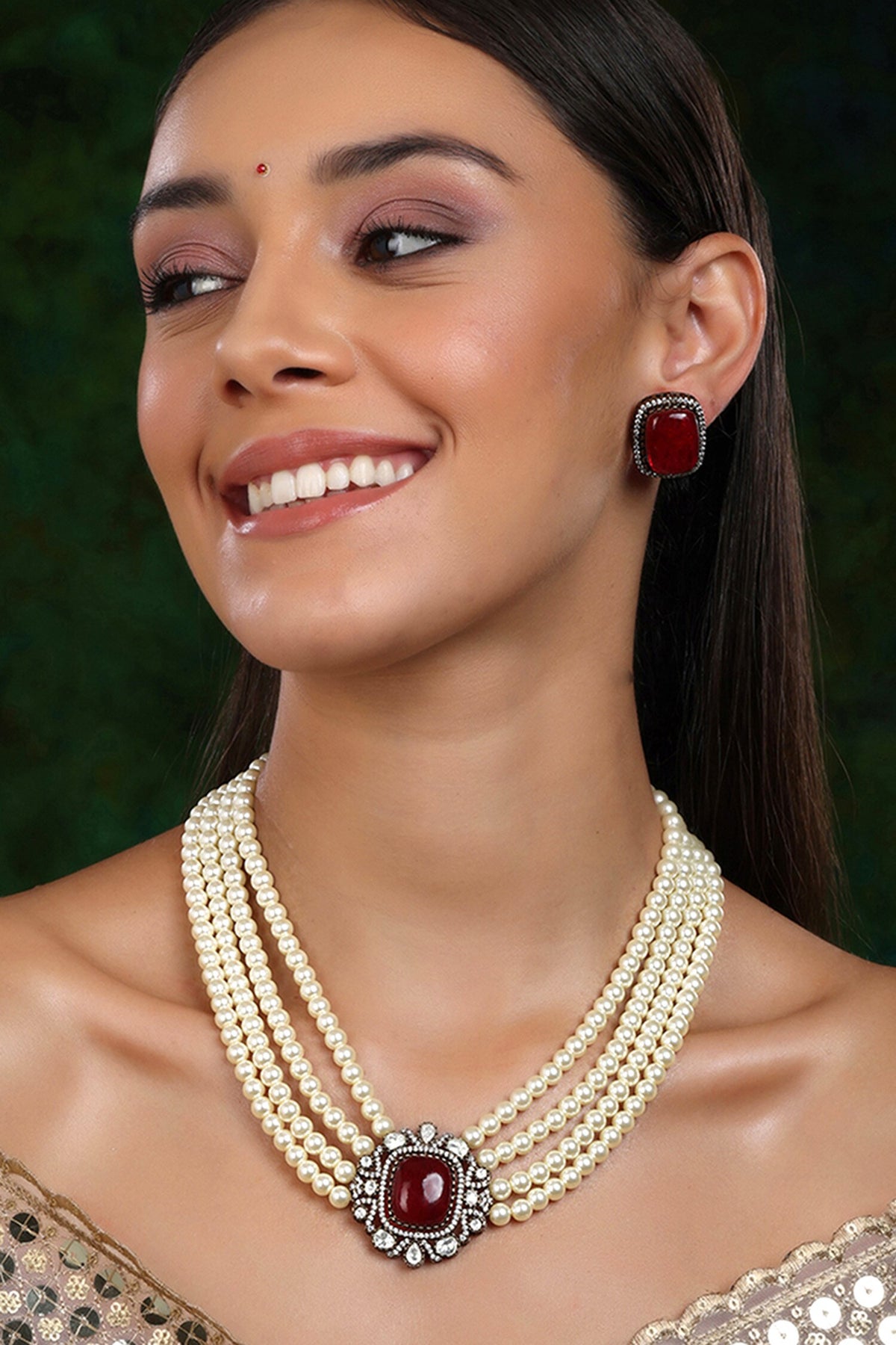 Stone Embellished Pearl Choker Set 