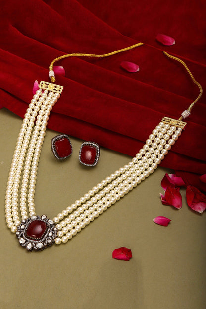 Stone Embellished Pearl Choker Set 