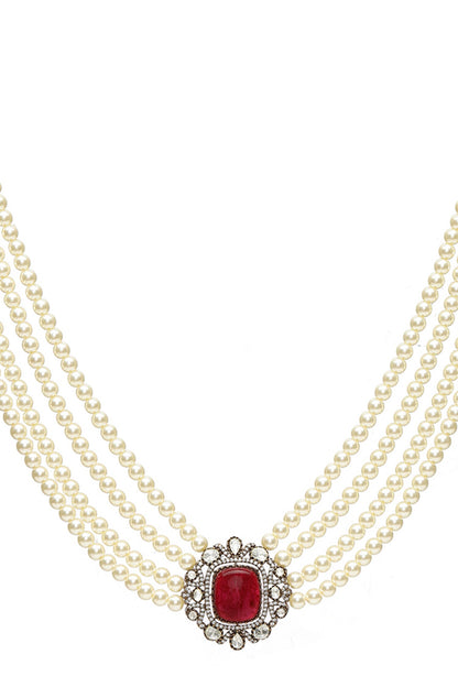 Stone Embellished Pearl Choker Set 