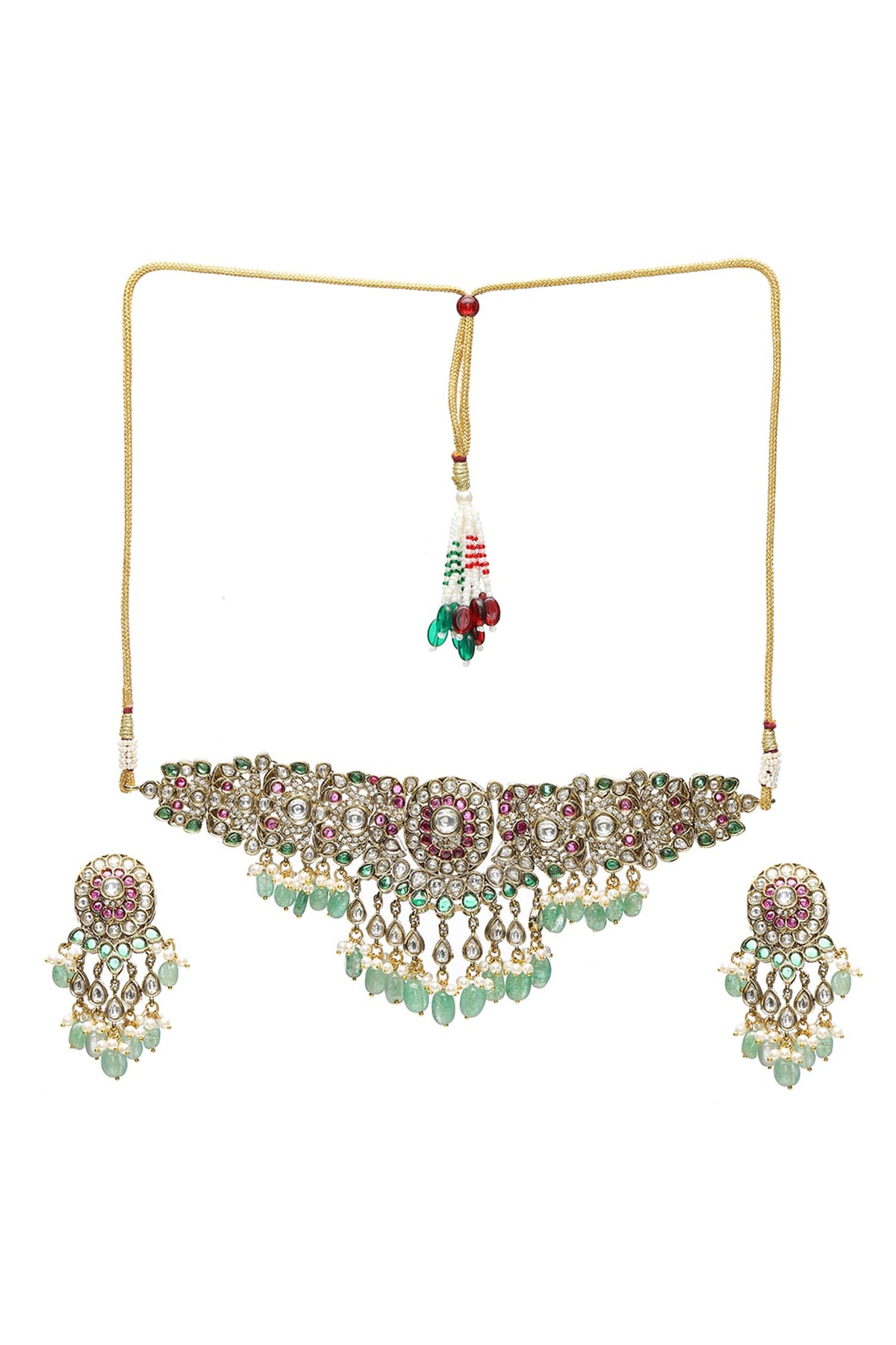 Floral Emerald Embellished Choker Set 