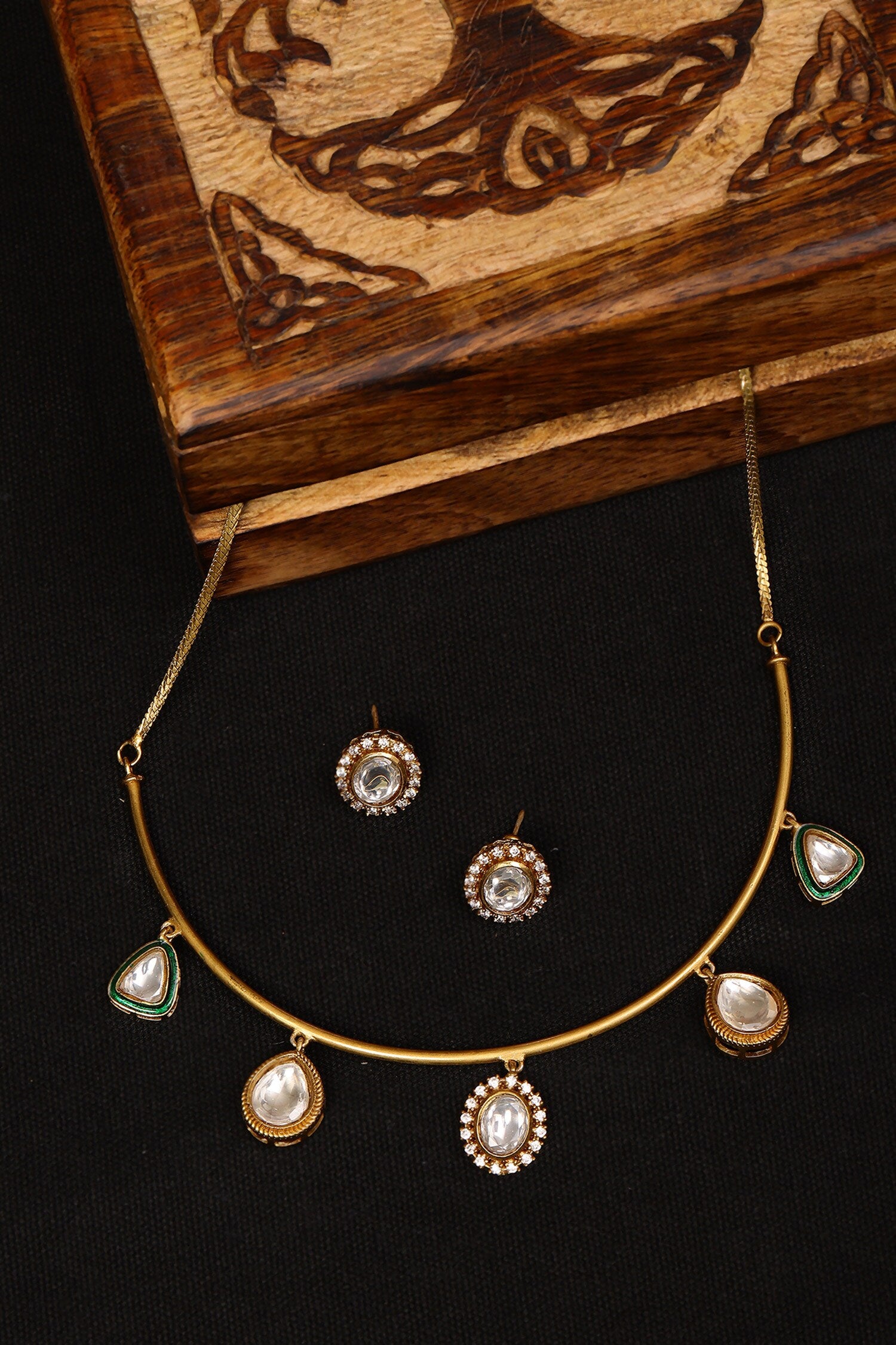 Kundan Drop Hasli Chain Necklace Set 