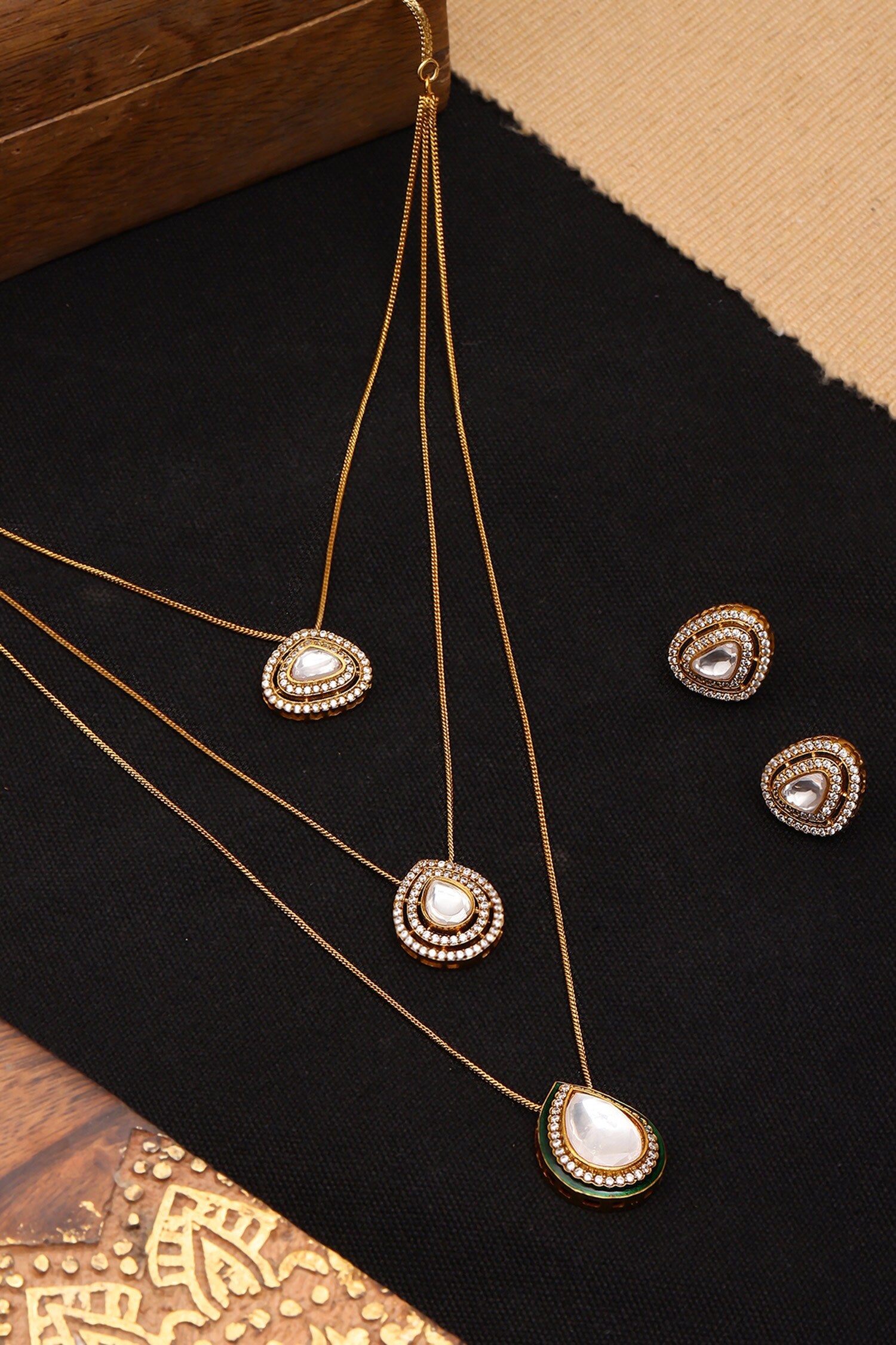 Kundan Drop Layered Chain Necklace Set 