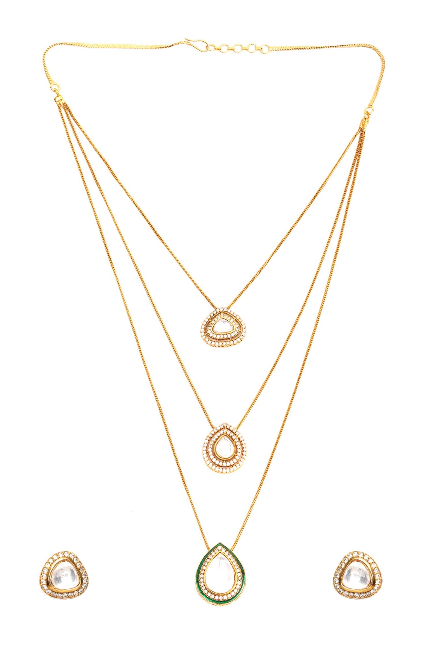 Kundan Drop Layered Chain Necklace Set 