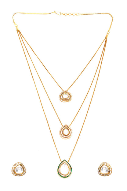 Kundan Drop Layered Chain Necklace Set 