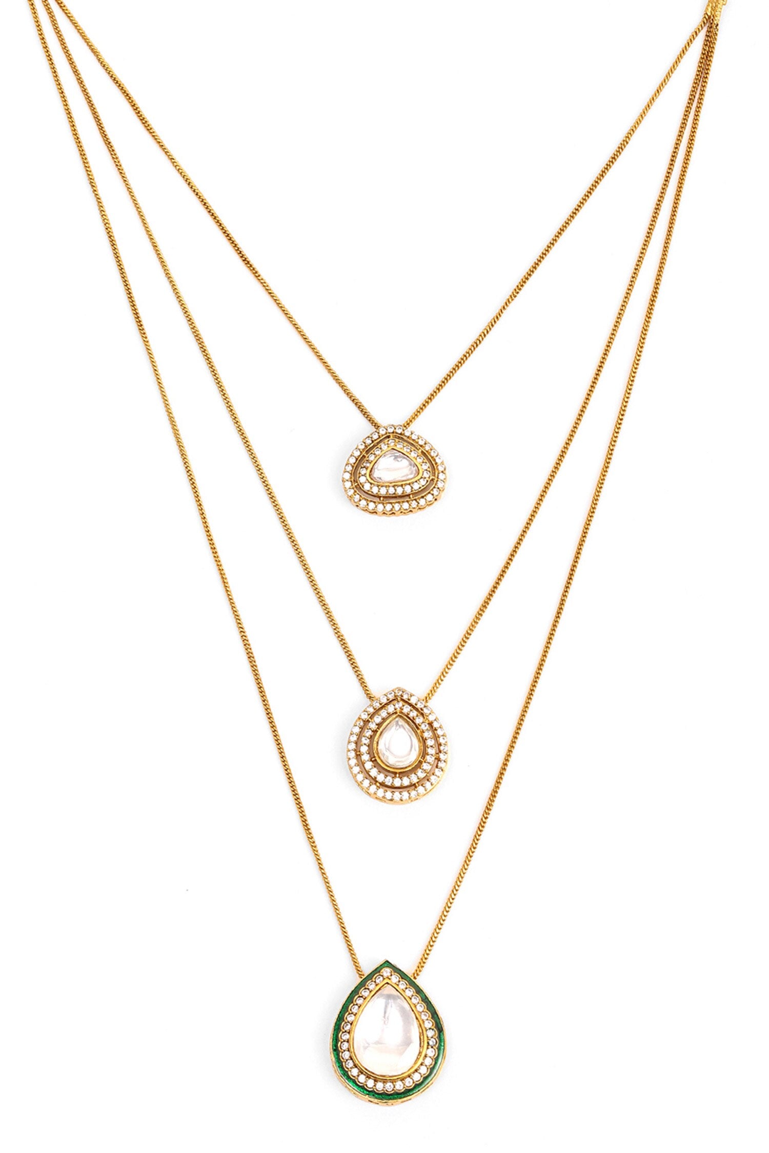 Kundan Drop Layered Chain Necklace Set 
