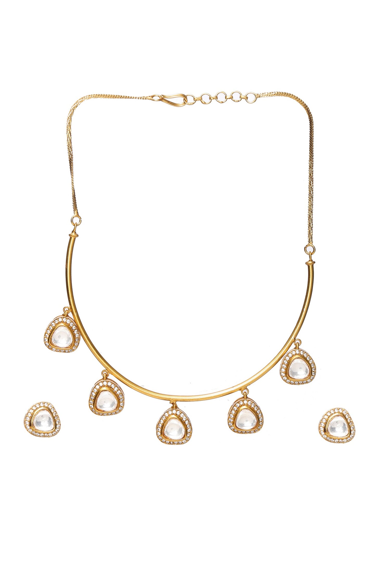 Polki Embellished Hasli Chain Necklace Set 