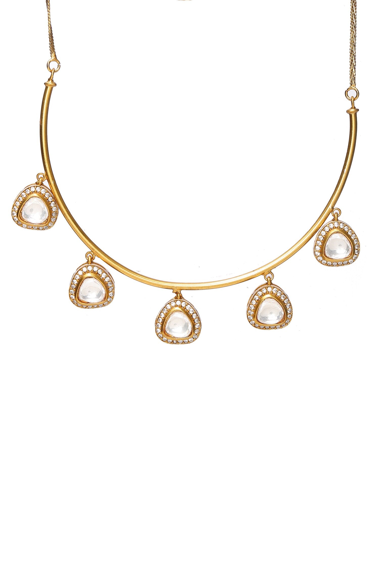 Polki Embellished Hasli Chain Necklace Set 