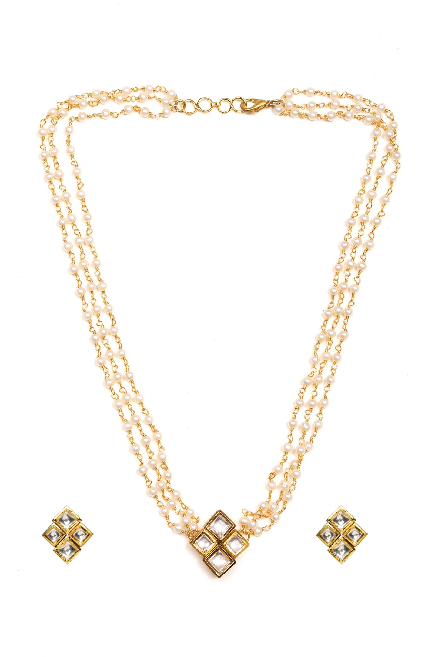 Kundan Pearl Chain Necklace Set 