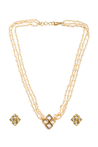 Kundan Pearl Chain Necklace Set 