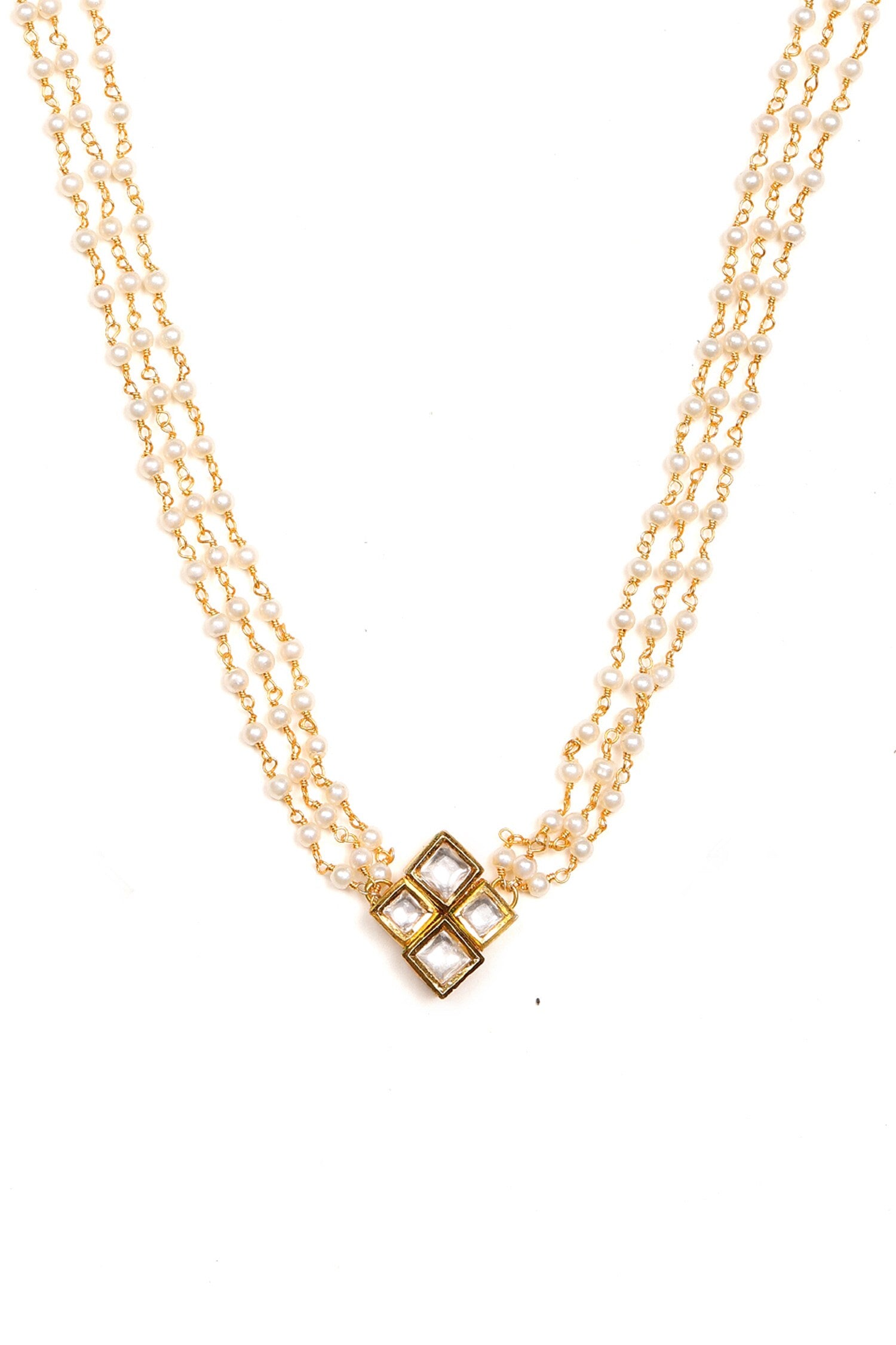 Kundan Pearl Chain Necklace Set 