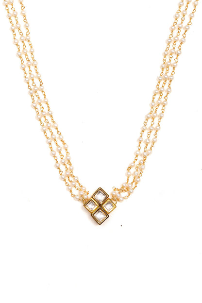 Kundan Pearl Chain Necklace Set 