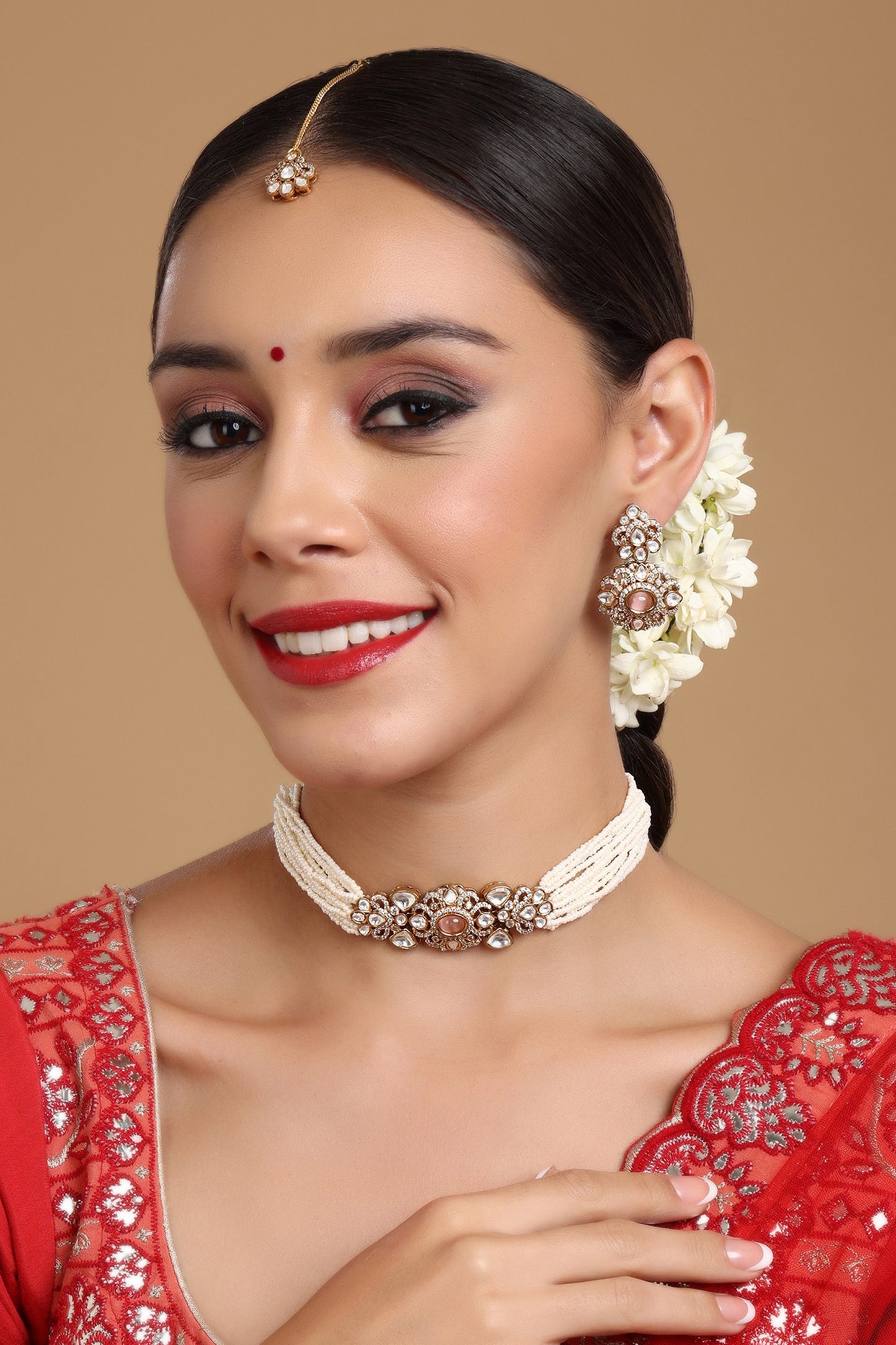 Polki Embellished Pearl Choker Set 