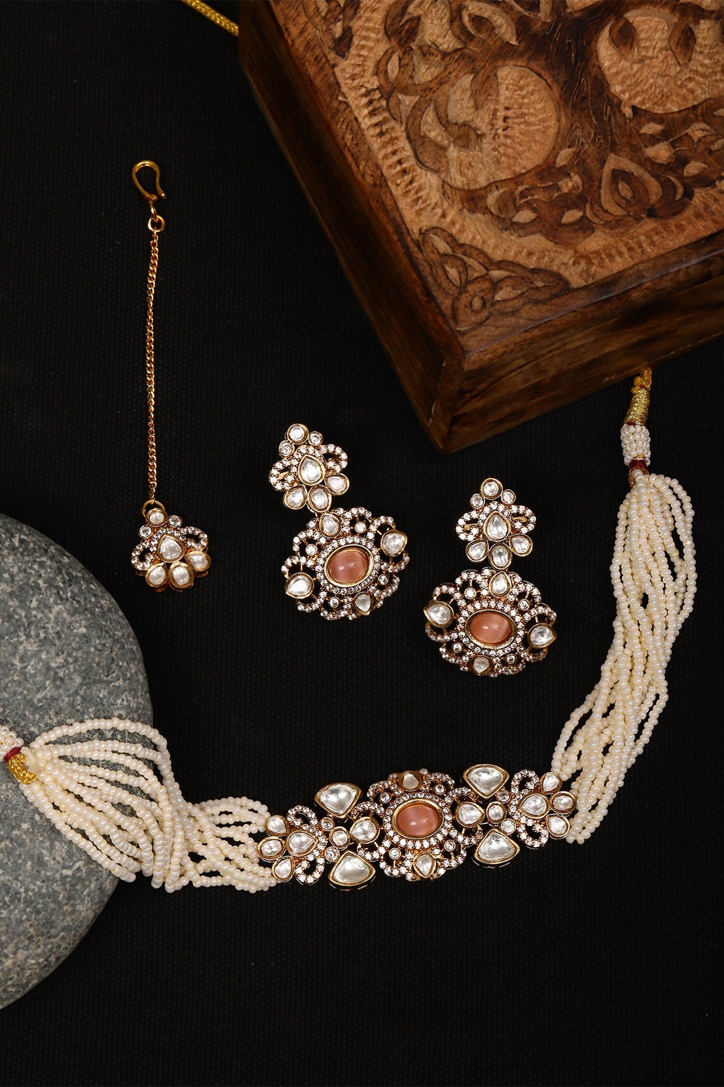 Polki Embellished Pearl Choker Set 