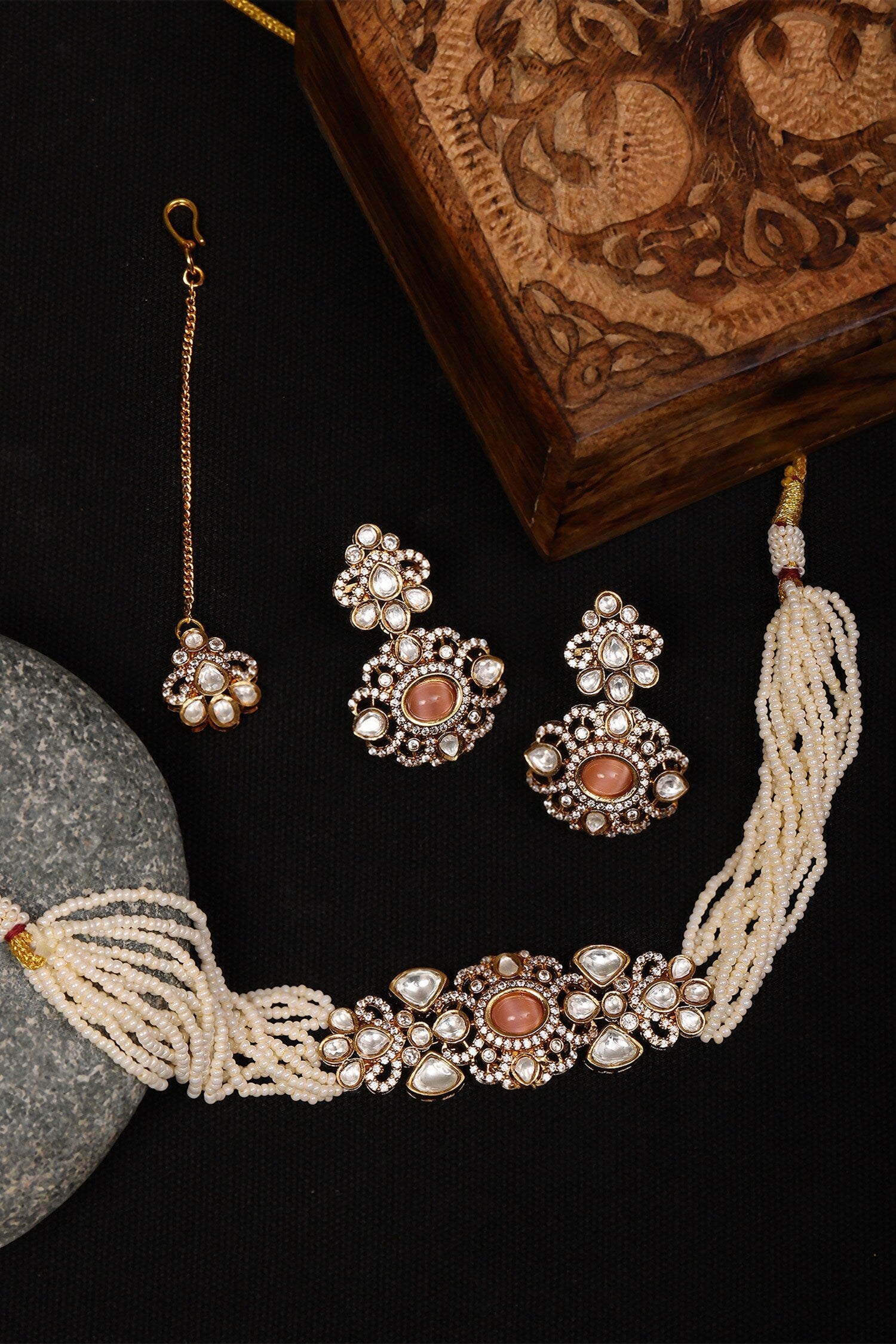 Polki Embellished Pearl Choker Set 