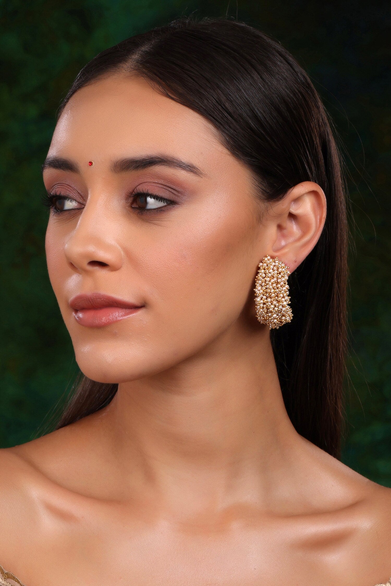 Pearl Cluster Hoop Earrings 