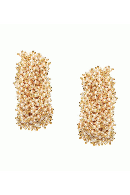 Pearl Cluster Hoop Earrings 