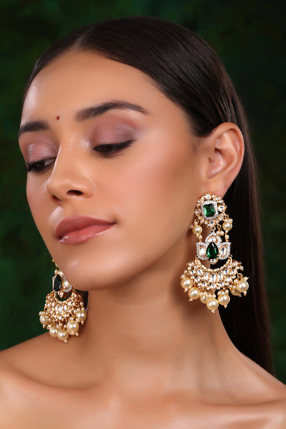 Bahara Chand Dewdrop Kundan Earrings 