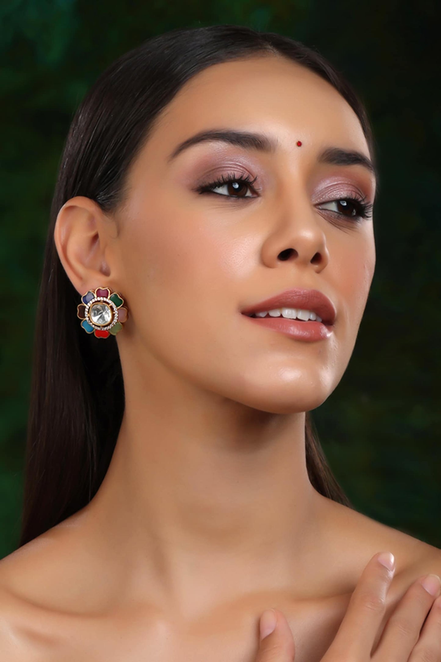 Kundan & Stone Embellished Floral Studs 