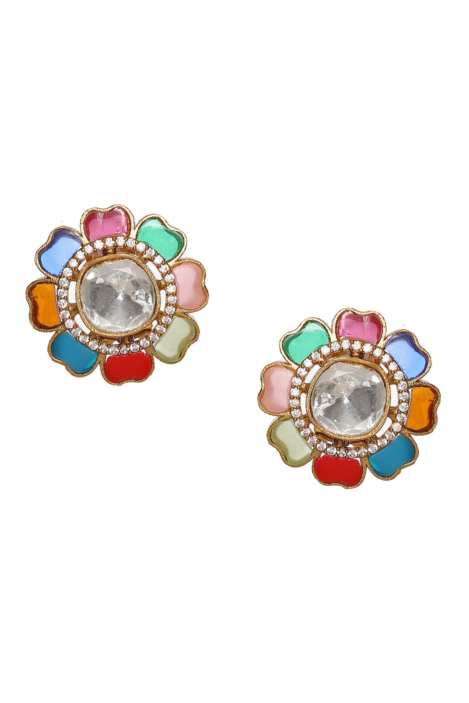 Kundan & Stone Embellished Floral Studs 