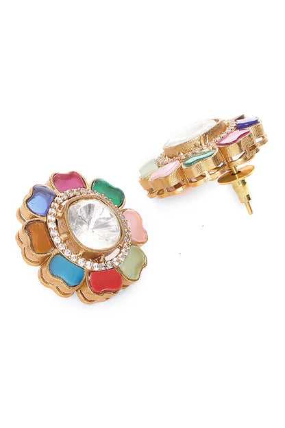 Kundan & Stone Embellished Floral Studs 