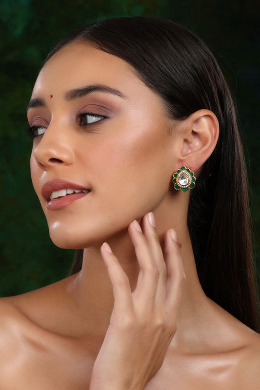 Kundan & Stone Embellished Teardrop Studs 